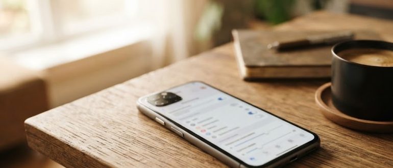 Смартфон с настройками подписки на рабочем столе