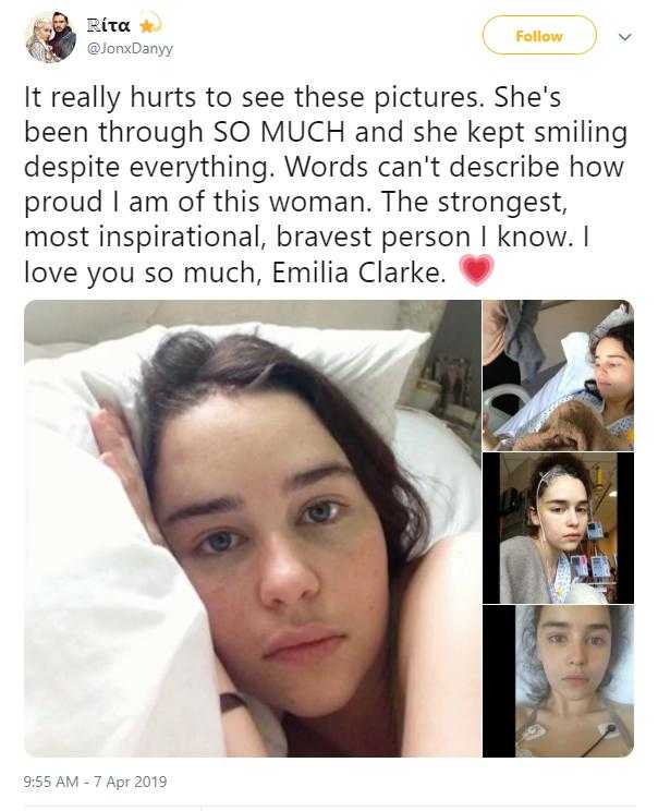 Эмилия кларк впервые поделилась фотографиями после инсульта, сделанными в больнице