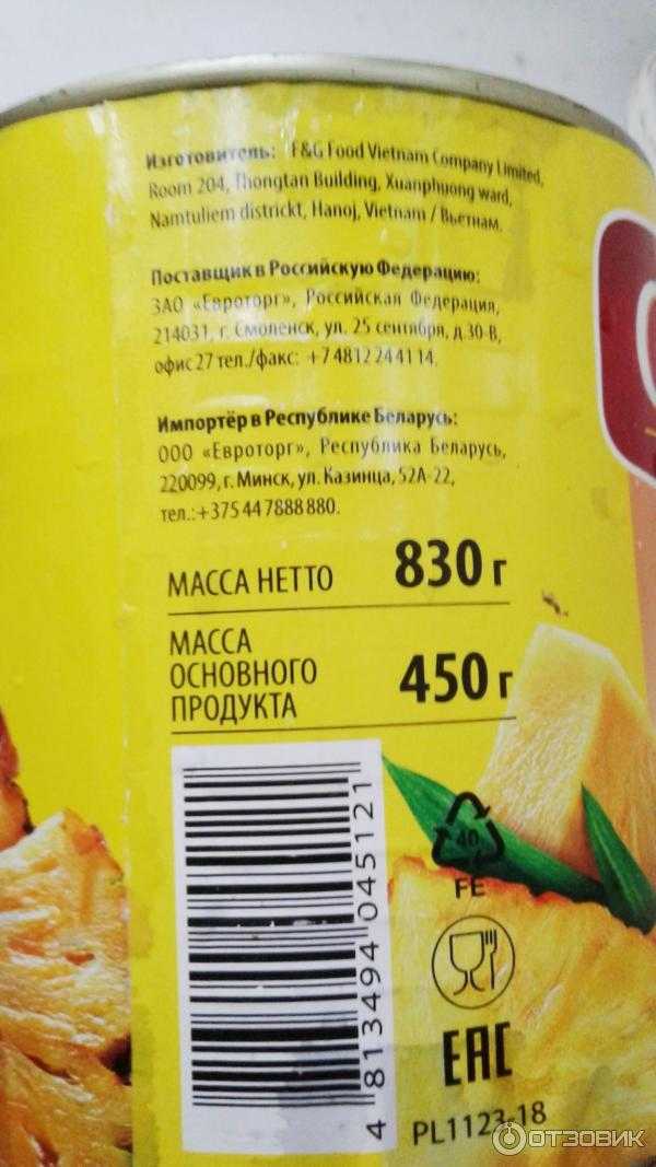 Сколько калорий в ананасе свежем (1 шт.)
